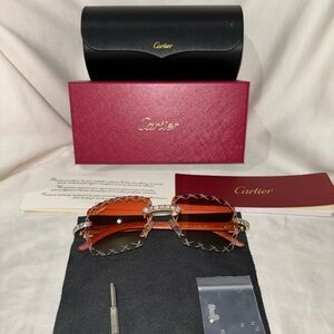 Cartier Wood Frame W/ Red Lens